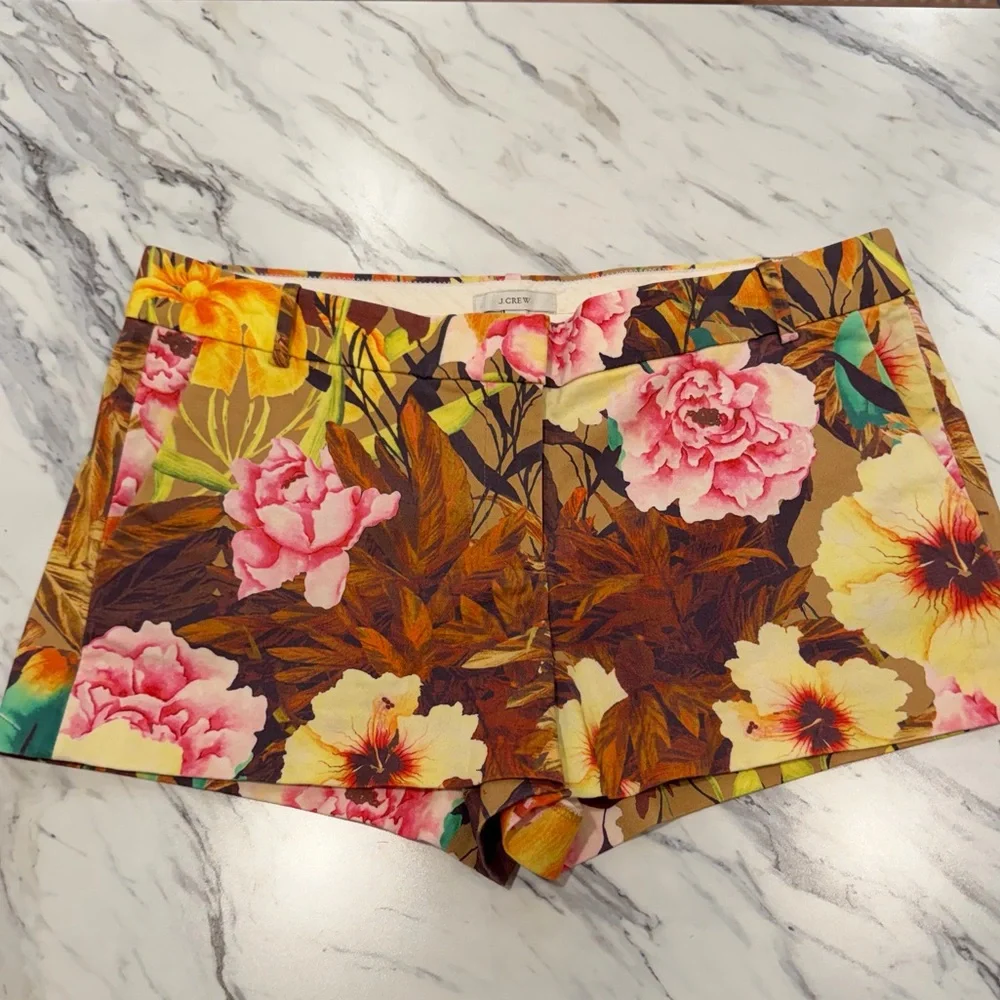 J CREW Floral Shorts Size 12 Cotton Peony Print Resort Preppy‎ Cottagecore